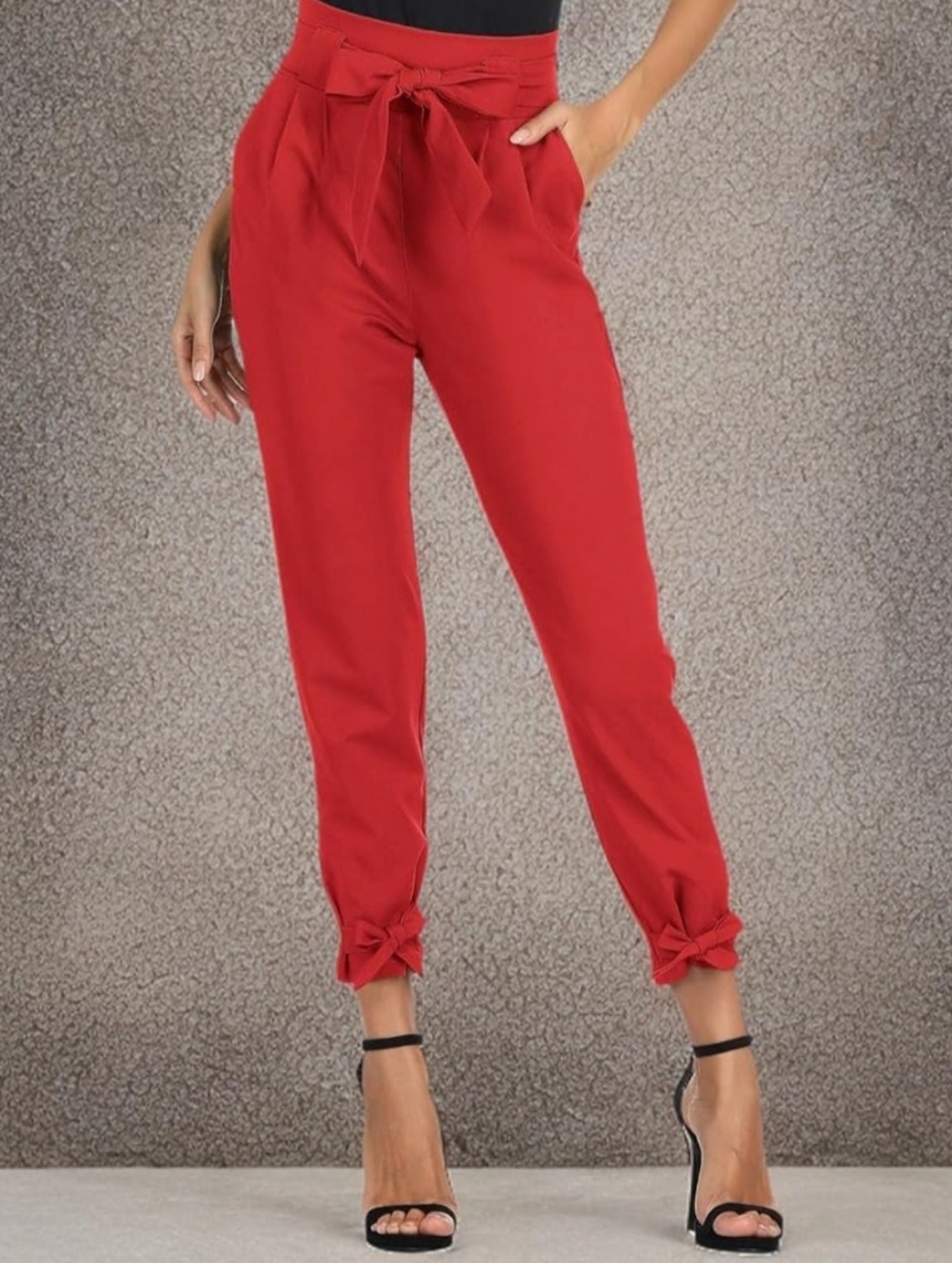 Grace Karin Bow-Knot Cropped Paper Bag Pants